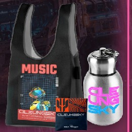 Festival 1 merchandise: folded bag and Cileungsky tumbler